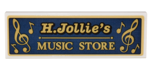 Tile 2 x 6 with Gold 'H. Jollie's MUSIC STORE' and Music Notes Pattern (Sticker) - Set 10308