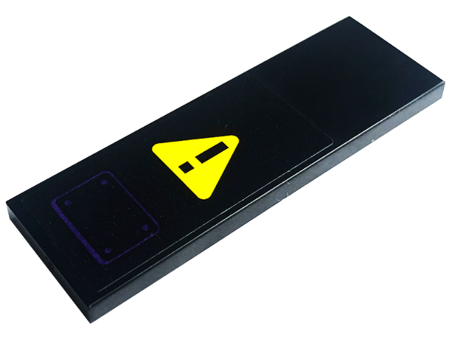 Tile 2 x 6 with Dark Purple Dots and Rectangle and Black Exclamation Mark on Yellow Warning Sign Triangle Pattern (Sticker) - Set 60339