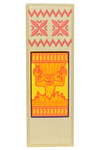 Tile 2 x 6 with Banner with Coral Geometric Flowers and Zigzags, and Orange Monster Te Kā (Te Ka) on Yellow Background Pattern (Sticker) - Set 43205