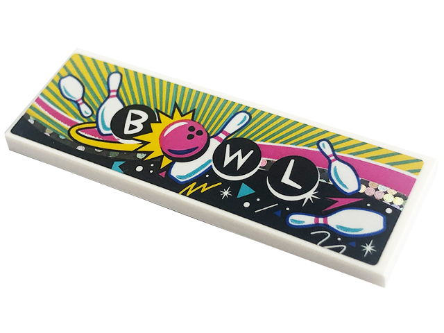 Tile 2 x 6 with 'BOWL', Dark Pink Bowling Ball and White Skittles Pattern (Sticker) - Set 41708