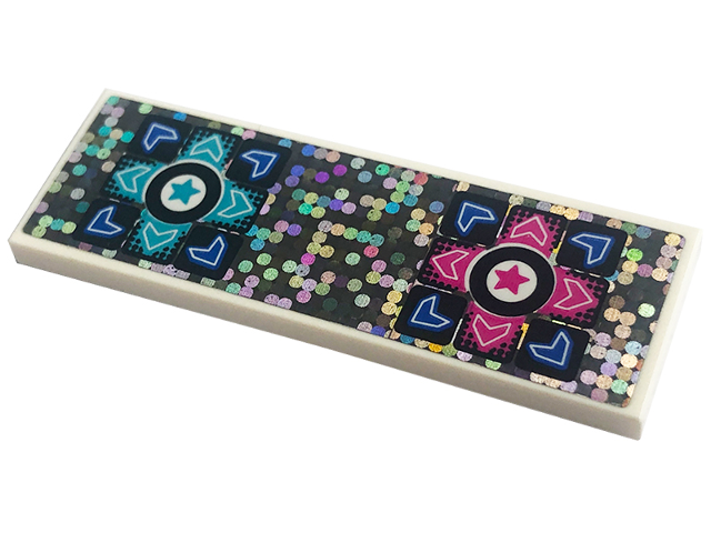 Tile 2 x 6 with Blue, Dark Pink and Medium Azure Directional Arrows and Stars on Holographic Background Pattern (Sticker) - Set 41708