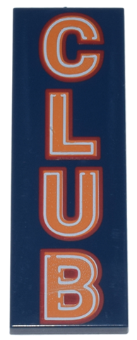 Tile 2 x 6 with Orange 'CLUB' with Red and White Outlines Pattern