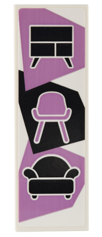 Tile 2 x 6 with Sign with Medium Lavender Chair and Black Couch and Cabinet Pattern (Sticker) - Set 41732