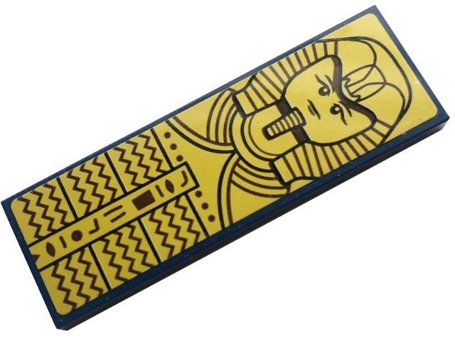 Tile 2 x 6 with Dark Brown Mummy, Hieroglyphs and Zigzag Lines on Gold Background Pattern (Sticker) - Set 77013