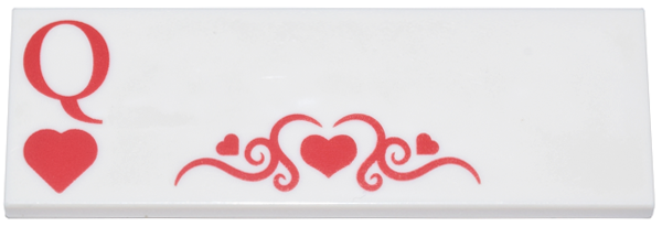 Tile 2 x 6 with Playing Card Red Letter Q, Hearts, and Filigree Pattern