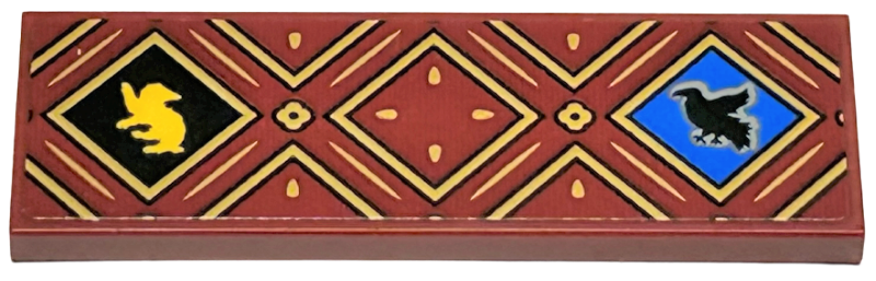 Tile 2 x 6 with Gold Squares and Lines with Black Outlines, HP Hufflepuff House Badger on Black Background and Ravenclaw Raven on Blue Background Pattern (Sticker) - Set 76416