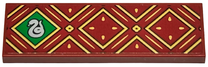 Tile 2 x 6 with Gold Squares and Lines with Black Outlines and HP Slytherin House Snake on Green Background Pattern (Sticker) - Set 76416