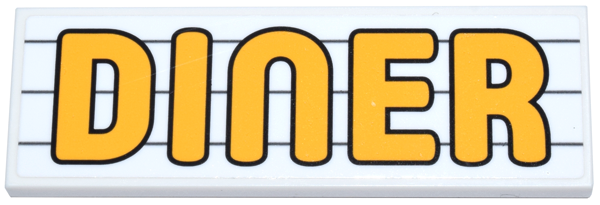 Tile 2 x 6 with Bright Light Orange 'DINER' over 3 Dark Bluish Gray Lines Pattern (Sticker) - Set 910011