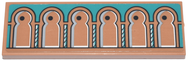 Tile 2 x 6 with Dark Turquoise Cabinet with Dots and Arches with Black Outlines Pattern (Sticker) - Set 43224