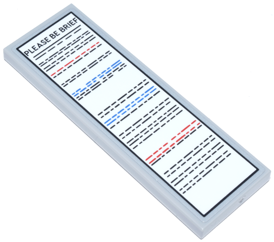 Tile 2 x 6 with Black 'PLEASE BE BRIEF' and Black, Red, and Blue Text Rules and Instructions Pattern (Sticker) - Set 21347
