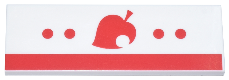 Tile 2 x 6 with Red Leaf with Circle Cutout, Circles, and Stripe Pattern (Animal Crossing Nook's Cranny Sign)