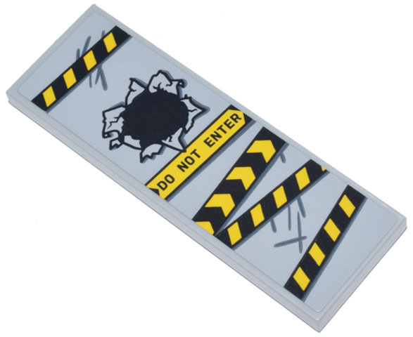Tile 2 x 6 with Black and Yellow Danger Stripes Police Tape, Fist Hole, and 'DO NOT ENTER' Pattern (Sticker) - Set 76269