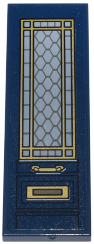 Tile 2 x 6 with Door, Light Bluish Gray Lattice Window with Gold Frame, Handle and Mail Slot Pattern Model Left Side (Sticker) - Set 76218