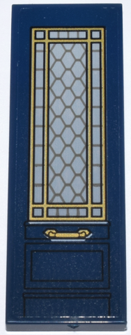 Tile 2 x 6 with Door, Light Bluish Gray Lattice Window with Gold Frame and Handle Pattern Model Right Side (Sticker) - Set 76218