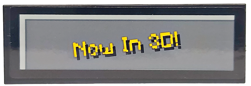 Tile 2 x 6 with Pixelated Bright Light Orange 'Now In 3D!' on Dark Bluish Gray Background Pattern (Sticker) - Set 21265