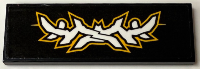 Tile 2 x 6 with White Jagged Crossed Horns with Bright Light Orange Outline Pattern (Sticker) - Set 60389