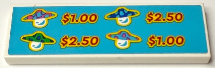 Tile 2 x 6 with 4 Dreamling Mushrooms with Hats, '$1.00' and '$2.50' Prices on Medium Azure Background Pattern (Sticker) - Set 71461