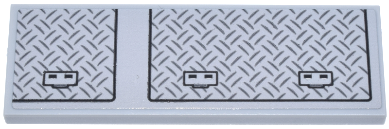 Tile 2 x 6 with Hatch Panels with Black Outlines, Handles and Dark Bluish Gray Tread Plates Pattern (Sticker) - Set 42146