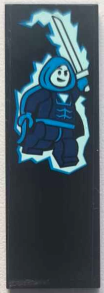 Tile 2 x 6 with Dark Blue and Dark Azure Video Game Minifigure with Light Aqua Katana and Ice Pattern (Sticker) - Set 60388