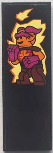 Tile 2 x 6 with Magenta, Reddish Brown and Orange Video Game Minifigure with Gorilla Fist Hands and Bright Light Yellow Fire Pattern (Sticker) - Set 60388