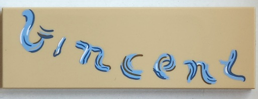 Tile 2 x 6 with Bright Light Blue, Sand Blue, Dark Tan and White 'Vincent' Signature Pattern