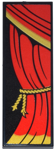 Tile 2 x 6 with Red Curtain with Gold Trim and Rope Ties Pattern Model Left Side (Sticker) - Set 71837