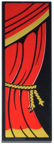 Tile 2 x 6 with Red Curtain with Gold Trim and Rope Ties Pattern Model Right Side (Sticker) - Set 71837