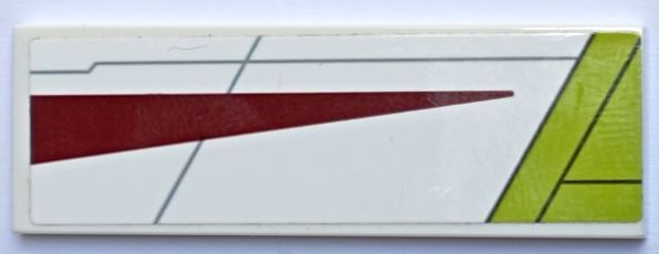 Tile 2 x 6 with Dark Red and Lime Triangles, Light Bluish Gray Lines, Starfighter Pattern Model Left Side (Sticker) - Set 75333