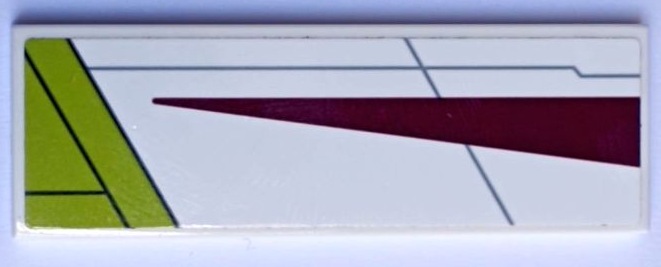 Tile 2 x 6 with Dark Red and Lime Triangles, Light Bluish Gray Lines, Starfighter Pattern Model Right Side (Sticker) - Set 75333