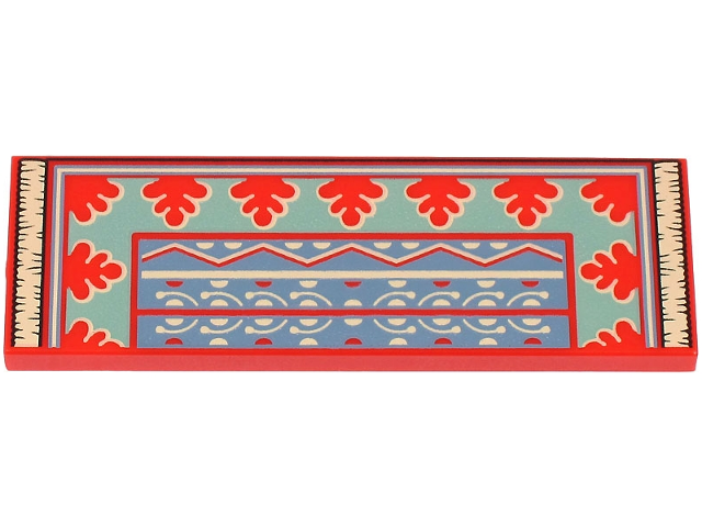 Tile 2 x 6 with Sand Blue and Sand Green Half Rug / Carpet with Leaves, Tan Lines, Geometric Shapes and Fringe Pattern