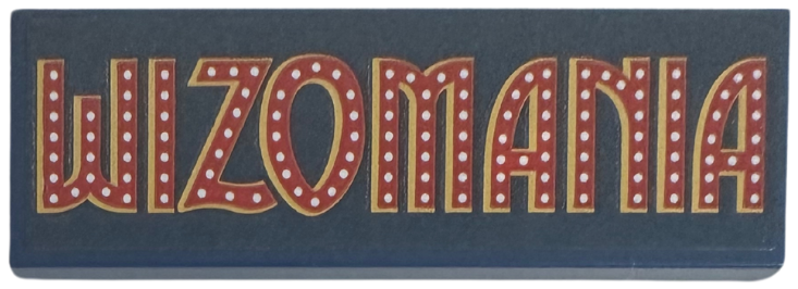 Tile 2 x 6 with Dark Red and Gold 'WIZOMANIA' with White Dots Pattern (Sticker) - Set 75684