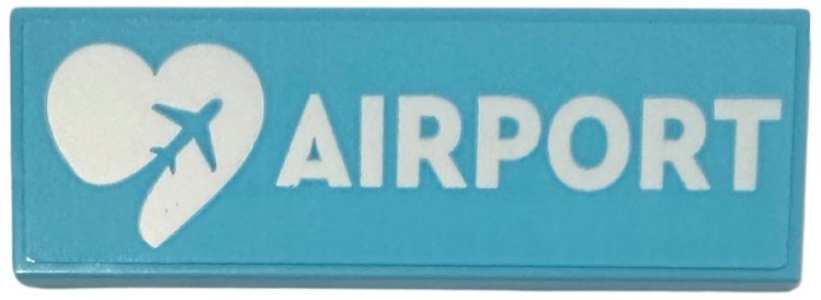 Tile 2 x 6 with White 'AIRPORT' and Heart with Airplane Pattern (Sticker) - Set 42656