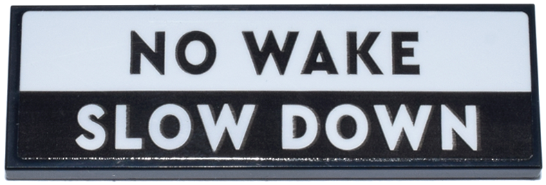 Tile 2 x 6 with Black 'NO WAKE' and White 'SLOW DOWN' Pattern (Sticker) - Set 910040