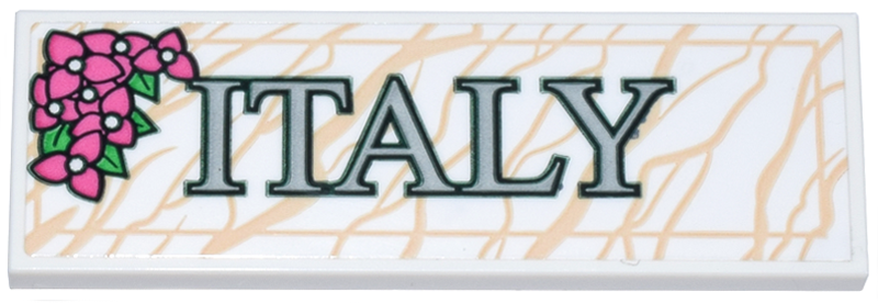 Tile 2 x 6 with Marble Plaque with Tan Veins, Dark Pink Flowers with Leaves and Dark Green and Light Bluish Gray 'ITALY' Pattern (Sticker) - Set 40818