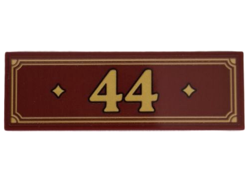 Tile 2 x 6 with Gold Border and '44' Pattern (Sticker) - Set 910044