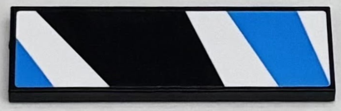 Tile 2 x 6 with Dark Azure and White Diagonal Stripes Pattern (Sticker) - Set 76922