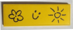 Tile 2 x 6 with Black Flower, Smiley Face, and Sun Pattern (Sticker) - Set 31174