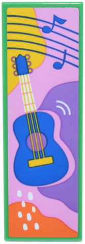 Tile 2 x 6 with Blue Music Notes, Lines and Guitar on Yellow, Bright Pink, Orange and Medium Lavender Background Pattern (Sticker) - Set 42653