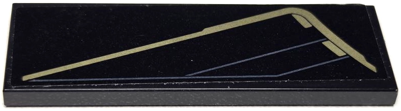 Tile 2 x 6 with Gold Angled Stripe and Light Bluish Gray Lines Pattern Model Left Side (Sticker) - Set 76211