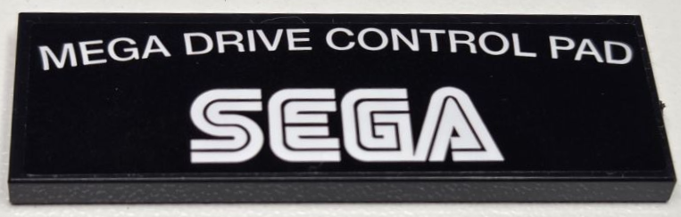 Tile 2 x 6 with White 'MEGA DRIVE CONTROL PAD' and 'SEGA' Logo Pattern (Sticker) - Set 40769