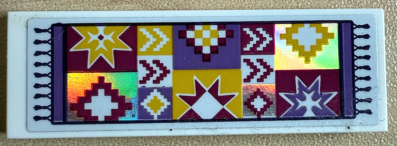 Tile 2 x 6 with Rug with Tassels, Stars, Pixelated Chevrons and Squares on Iridescent Mirrored Background Pattern (Sticker) - Set 41688