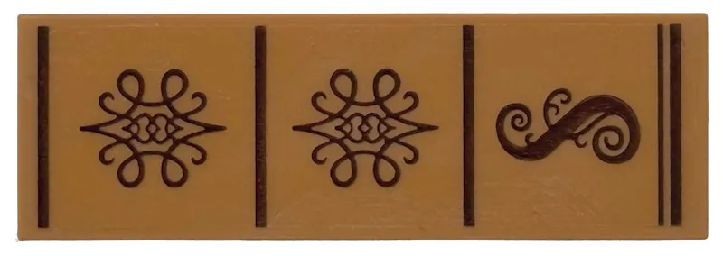 Tile 2 x 6 with Reddish Brown Lines and Calligraphy Symbols Pattern (Sticker) - Set 75691