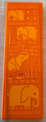 Tile 2 x 6 with Bright Light Orange Grass, Elephants, Flowers and Reeds Pattern (Sticker) - Set 41717