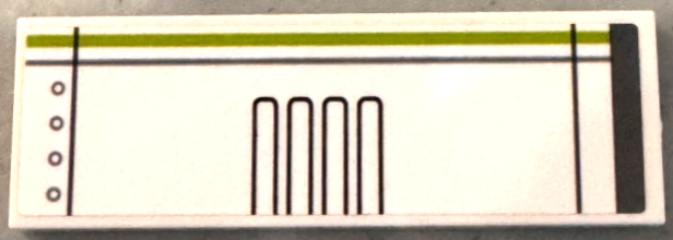 Tile 2 x 6 with Armor Plates, Rivets, Lines, Dark Bluish Gray and Lime Stripes Pattern Model Right Side (Sticker) - Set 75342