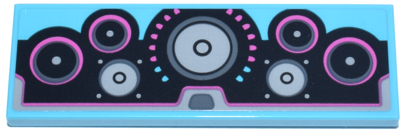 Tile 2 x 6 with Black Panel with Dark Bluish Gray, Light Bluish Gray and Dark Pink Circle Speakers Pattern (Sticker) - Set 72038