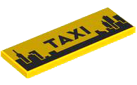 Tile 2 x 6 with Black 'TAXI' and City Building Skyline Pattern