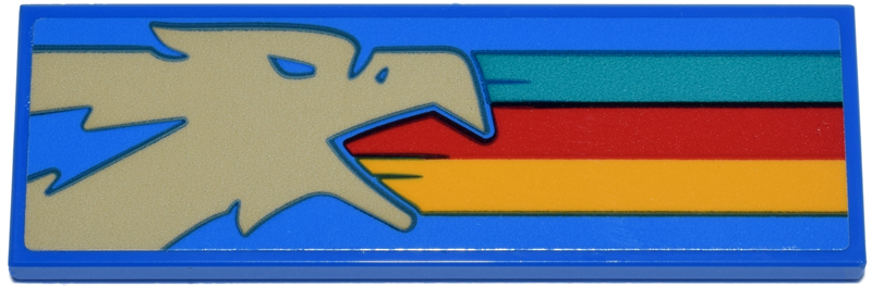 Tile 2 x 6 with Tan Eagle Head, Dark Turquoise, Red and Bright Light Orange Stripes Pattern Model Left Side (Sticker) - Set 11370