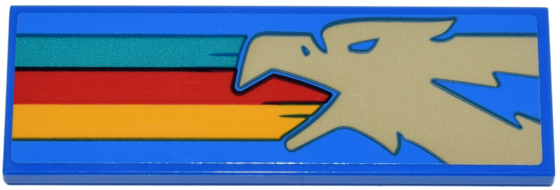 Tile 2 x 6 with Tan Eagle Head, Dark Turquoise, Red and Bright Light Orange Stripes Pattern Model Right Side (Sticker) - Set 11370