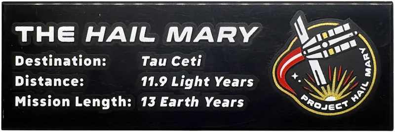 Tile 2 x 6 with White 'THE HAIL MARY' and 'Project Hail Mary' Spaceship Logo Pattern
