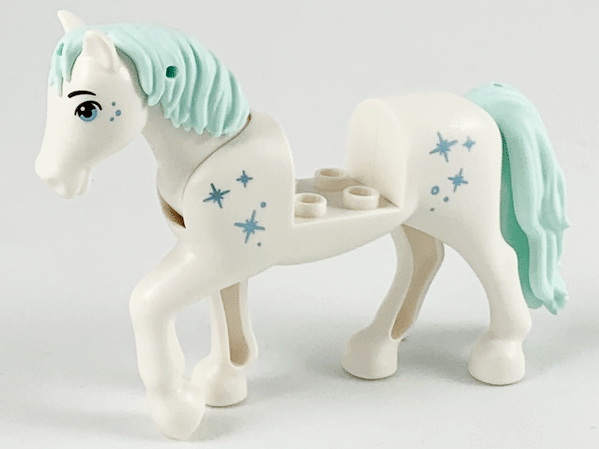 Horse, Friends Style with 2 x 2 Cutout and Movable Neck with Fixed Flexible Rubber Light Aqua Tail and Mane with Metallic Light Blue Eyes, Sparkles and Dots Pattern